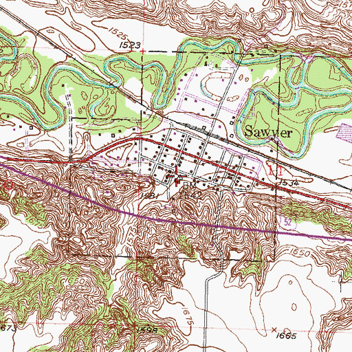 Topographic Map of Sawyer Public School, ND