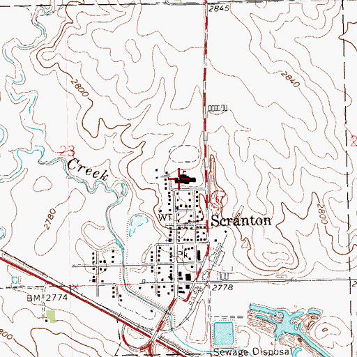 Topographic Map of Scranton Public School, ND