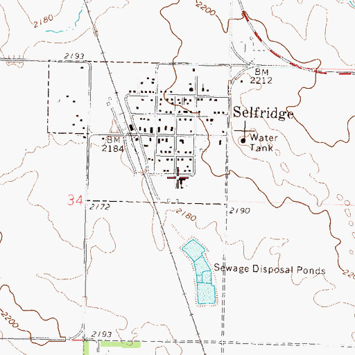 Topographic Map of Selfridge Public School, ND