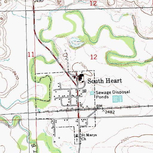 Topographic Map of South Heart Public School, ND