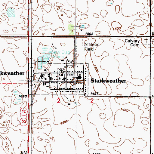 Topographic Map of Starkweather Public School, ND
