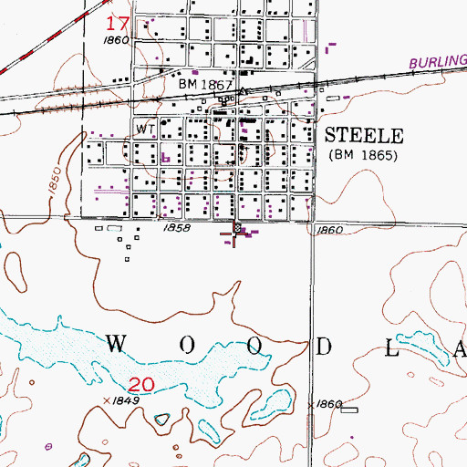 Topographic Map of Steele-Dawson Public School, ND