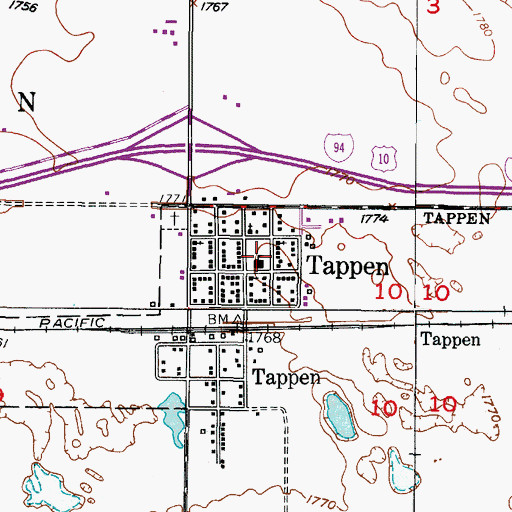 Topographic Map of Tappen Public School, ND