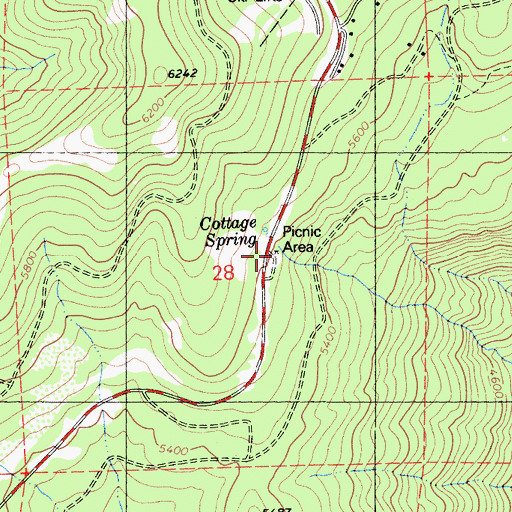Topographic Map of Cottage Spring Campground, CA