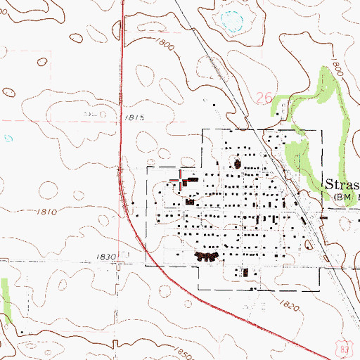 Topographic Map of Strasburg Elementary School, ND