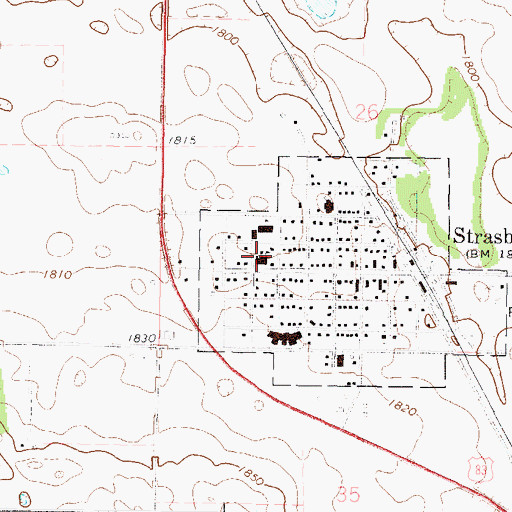 Topographic Map of Strasburg High School, ND