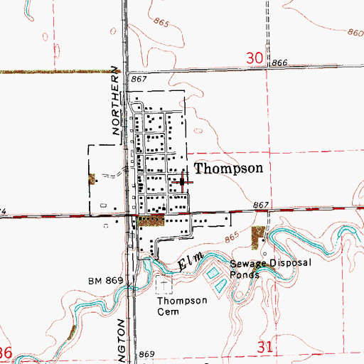 Topographic Map of Thompson Public School, ND