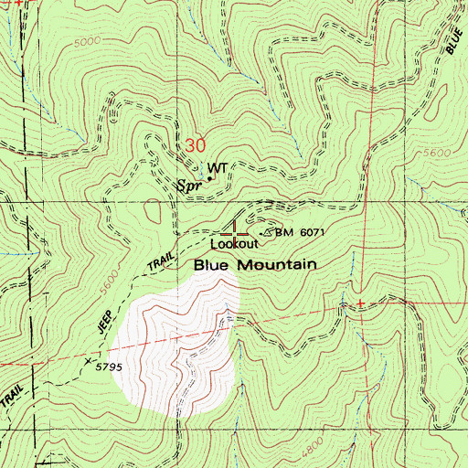 Topographic Map of Blue Mountain Permanent Lookout Station, CA