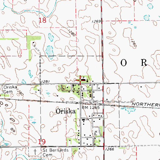 Topographic Map of Oriska Elementary School, ND
