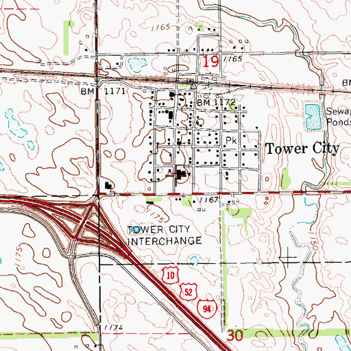 Topographic Map of Maple Valley High School, ND