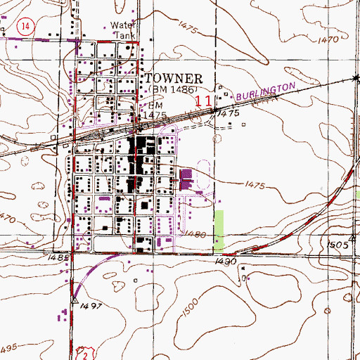 Topographic Map of TGU Towner Public School, ND