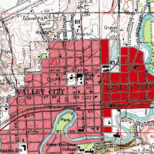 Topographic Map of Valley City Junior-Senior High School, ND