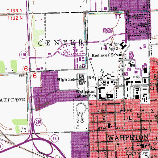 Topographic Map of Wahpeton High School, ND