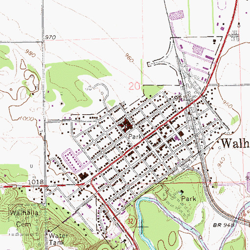 Topographic Map of North Border-Walhalla Public School, ND