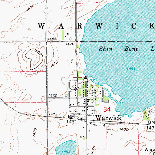 Topographic Map of Warwick Public School, ND
