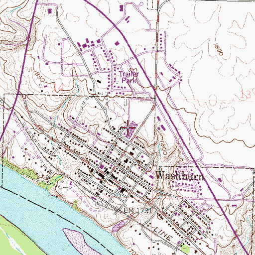 Topographic Map of Washburn Public School, ND