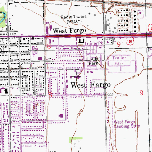 Topographic Map of L E Berger Elementary School, ND