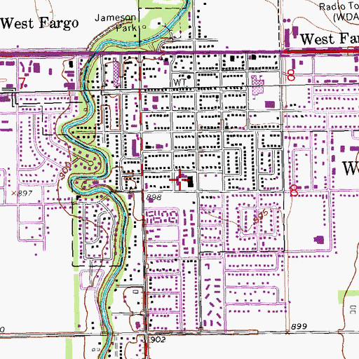 Topographic Map of South Elementary School, ND