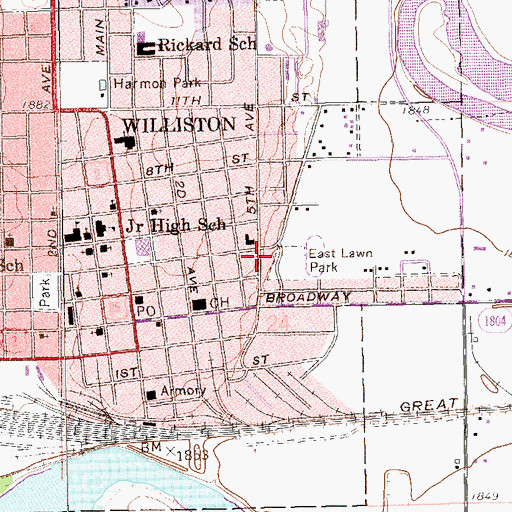 Topographic Map of McVay Elementary School, ND