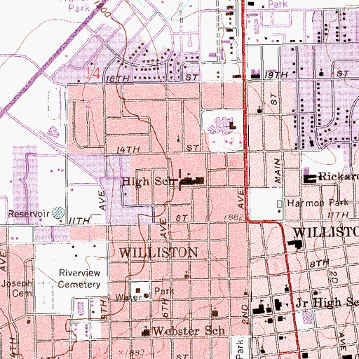 Topographic Map of Williston High School, ND