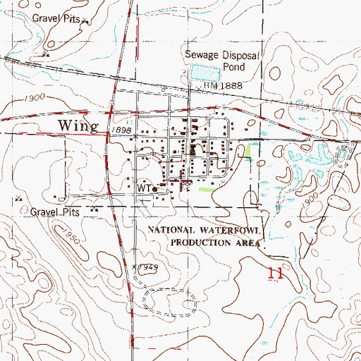 Topographic Map of Wing Public School, ND