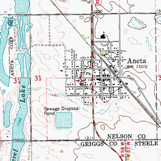 Topographic Map of Aneta Parkview Health Center, ND