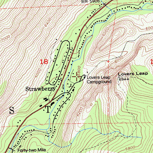 Topographic Map of Lovers Leap Campground, CA