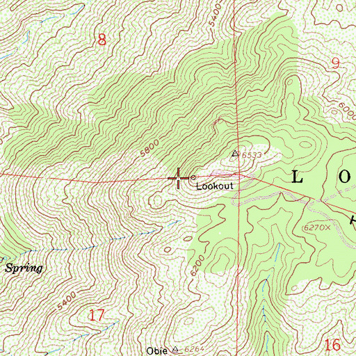 Topographic Map of Hot Springs Mountain Lookout, CA