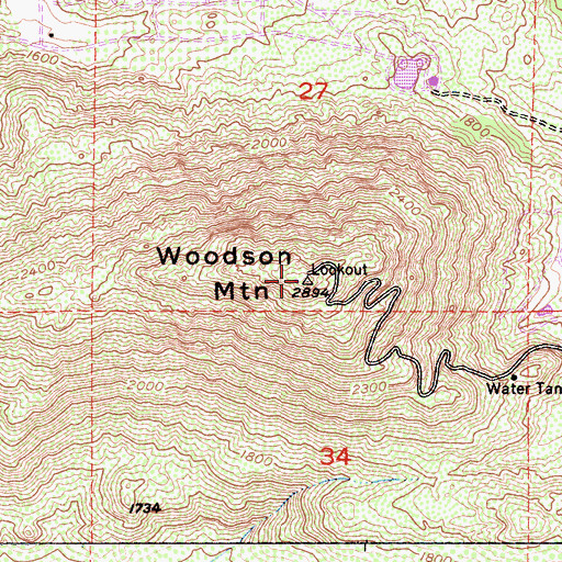 Topographic Map of Woodson Mountain Lookout, CA
