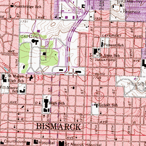 Topographic Map of Baptist Home, ND