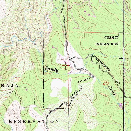 Topographic Map of Pine Hills Fire Station, CA