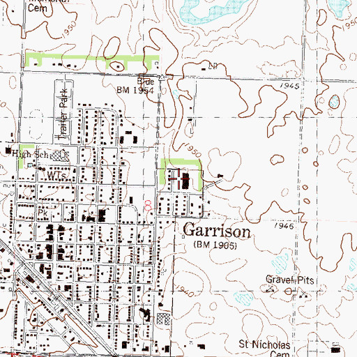 Topographic Map of Benedictine Living Center of Garrison, ND