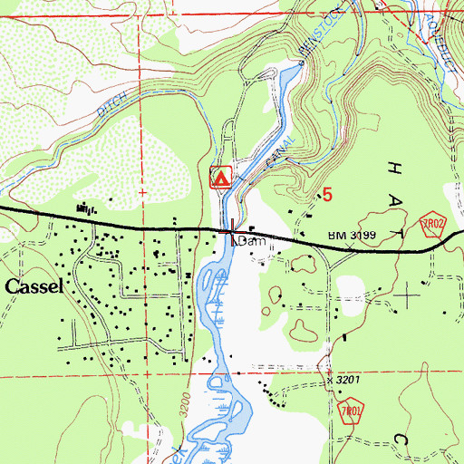 Topographic Map of Castle Post Office, CA