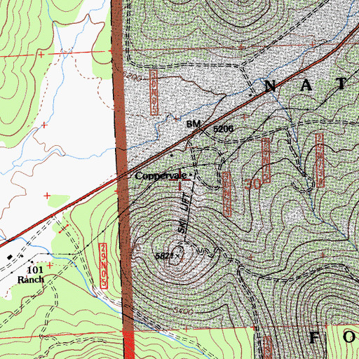 Topographic Map of Coppervale Ski Tow, CA