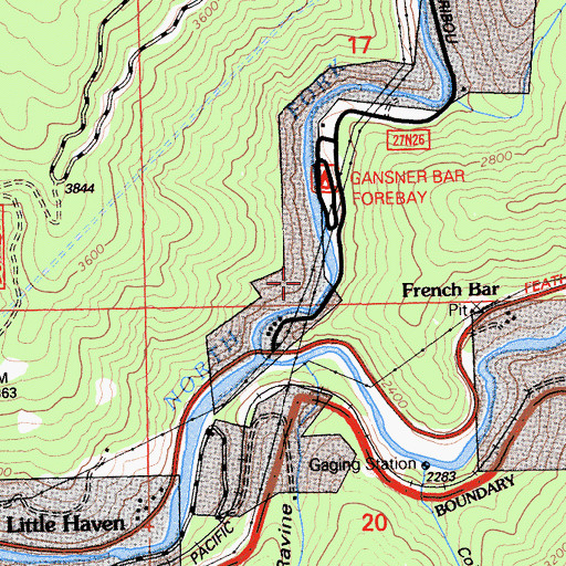 Topographic Map of Gansner Bar Forest Service Facility, CA