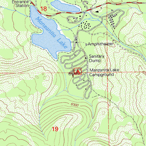 Topographic Map of Manzanita Lake Campground, CA