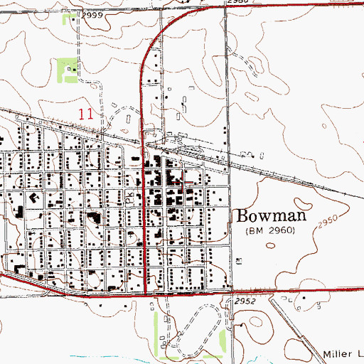 Topographic Map of Pioneer Trails Regional Museum, ND