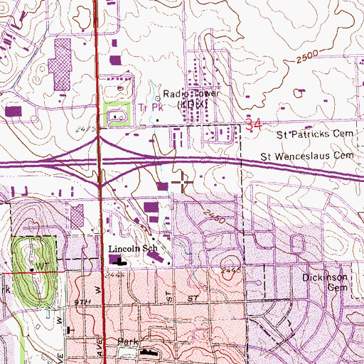 Topographic Map of Dickinson Dinosaur Museum, ND
