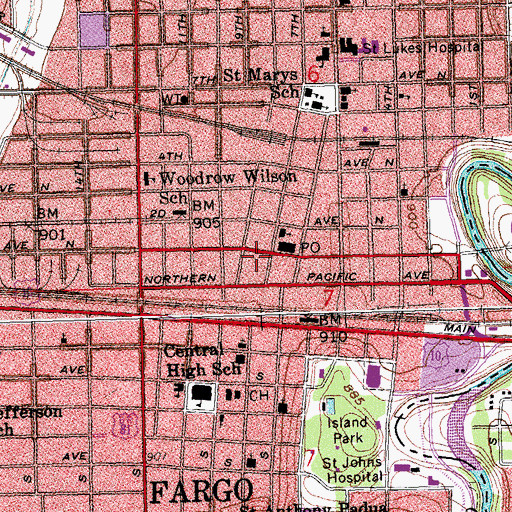 Topographic Map of Plains Art Museum, ND