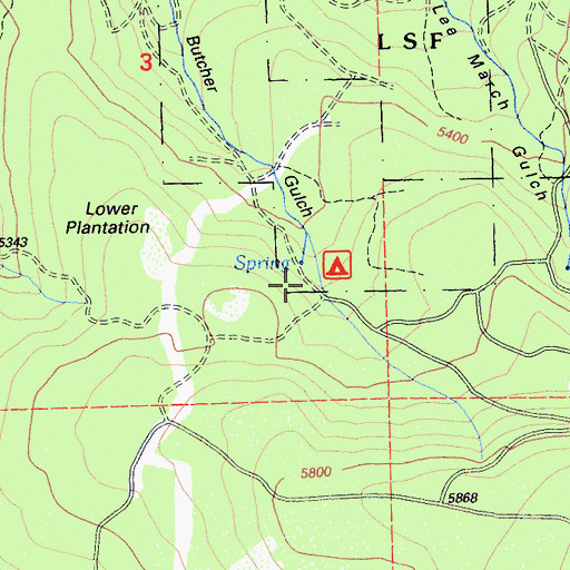 Topographic Map of Butcher Gulch Campground, CA