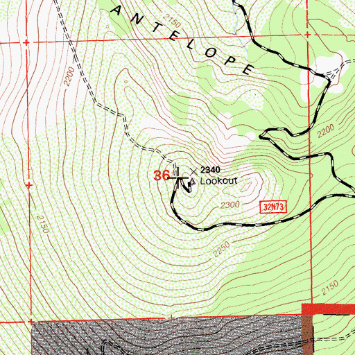 Topographic Map of Antelope Mountain Lookout, CA