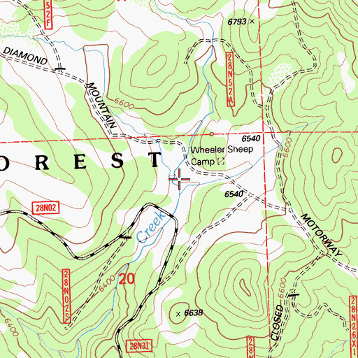 Topographic Map of Wheeler Sheep Campground, CA