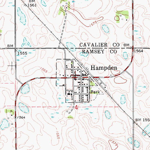 Topographic Map of Hampden History Museum, ND