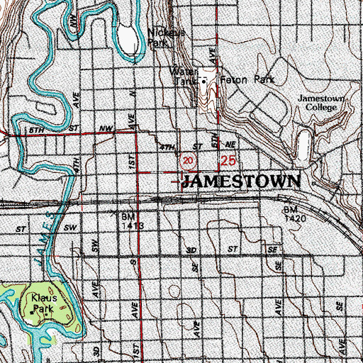 Topographic Map of Jamestown Civic Center, ND