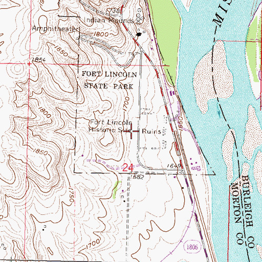 Topographic Map of Fort Abraham Lincoln Custer House, ND