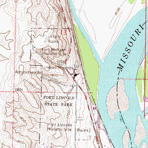 Topographic Map of Fort Abraham Lincoln Visitor Center, ND