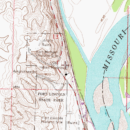Topographic Map of On-A-Slant Mandan Indian Village, ND