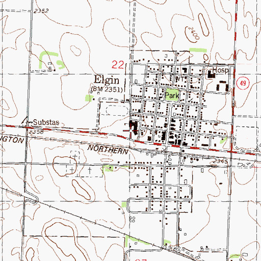 Topographic Map of Elgin Elementary School, ND