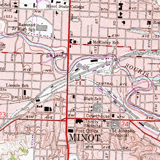 Topographic Map of Old Soo Depot Transportation Museum and Western History Research Center, ND