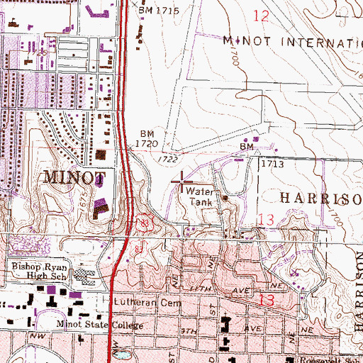 Topographic Map of Keith White Sertoma Sports Complex, ND